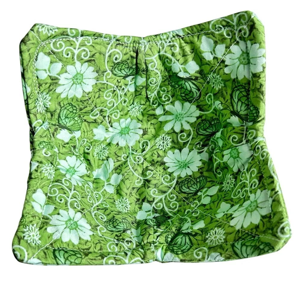 Hand Crafted Colorful Green Floral Butterfly Microwave Bowl Cozy 100% Cotton
